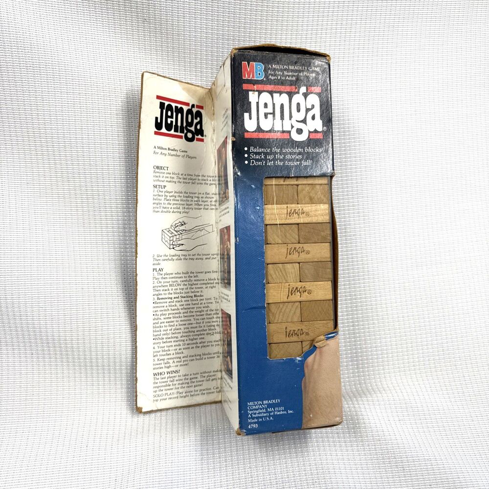 Vintage 1986 Original Jenga MB Game Wood Blocks - Retro - Made in USA